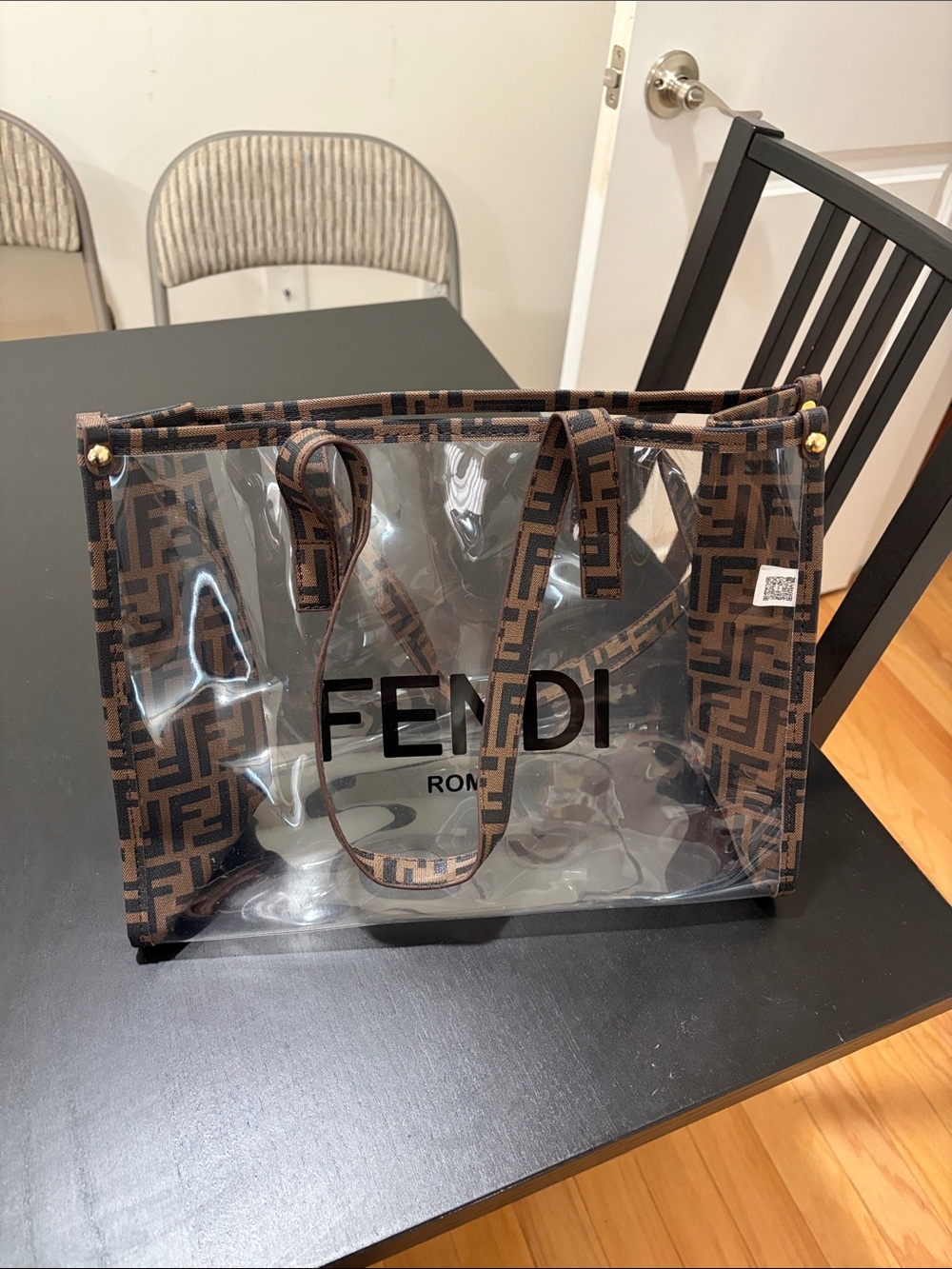 Fendi Clear Tote with Brown FF Trim and Black Logo NEVER USED!